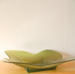 Vintage Green Petal Edged Square Glass Platter