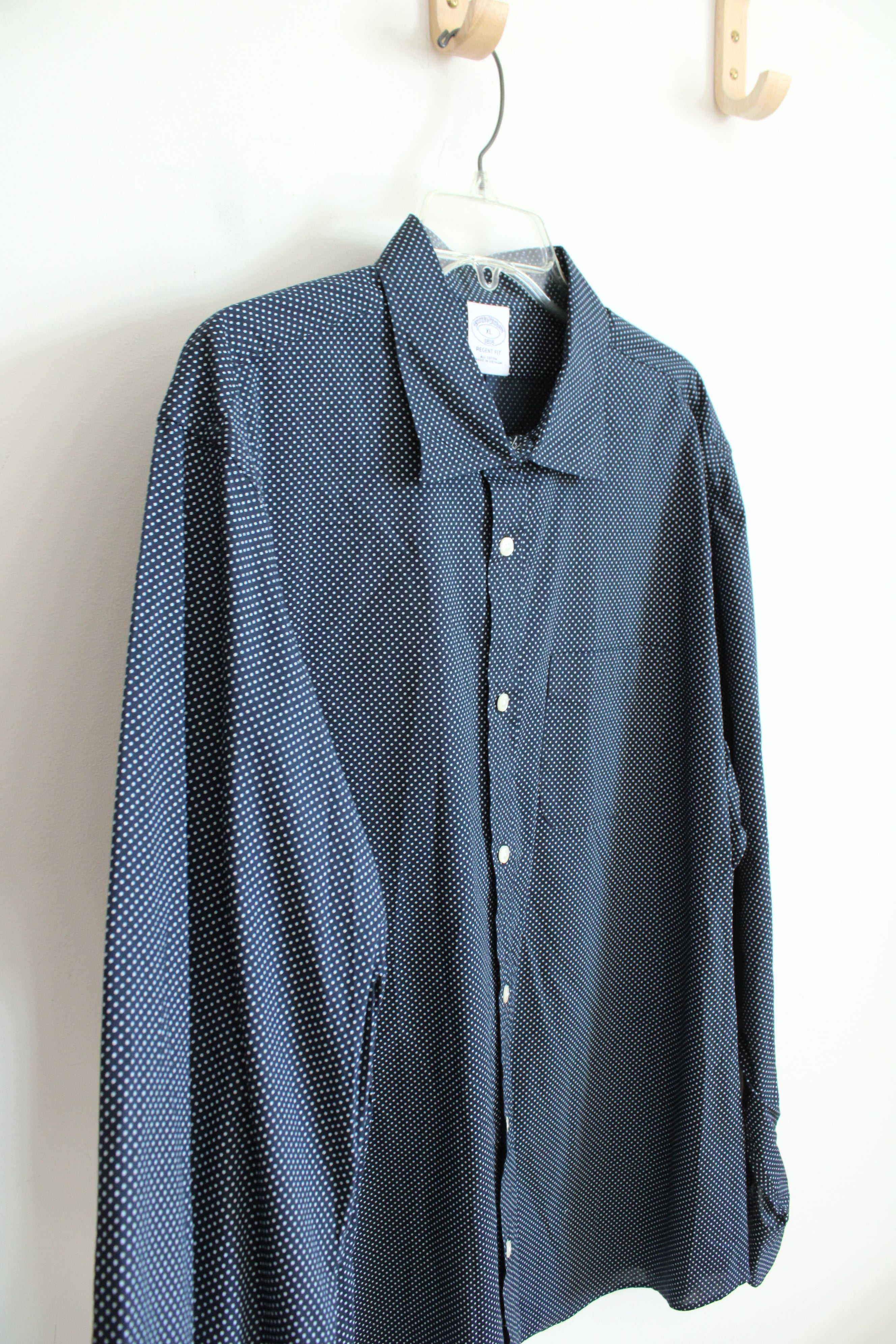 Brooks Brothers Regent Fit Navy & White Polka Dot Long Sleeved Button Down Shirt | XL