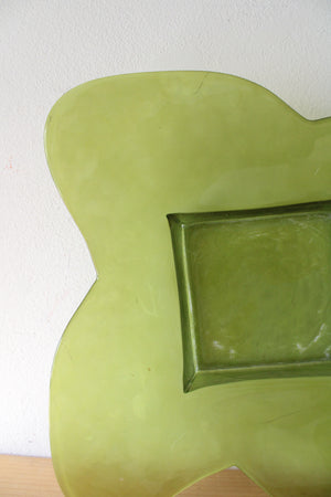 Vintage Green Petal Edged Square Glass Platter