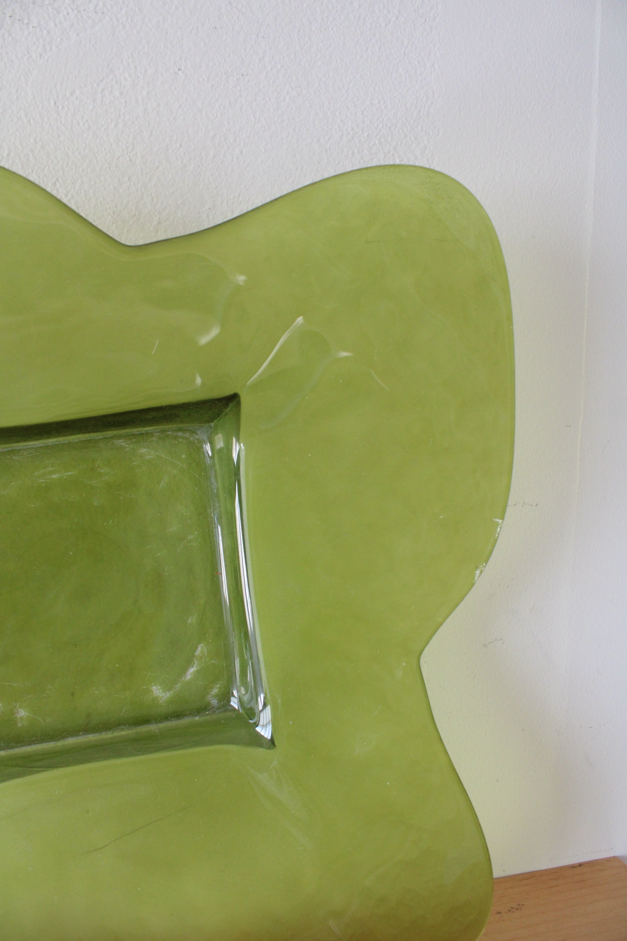 Vintage Green Petal Edged Square Glass Platter