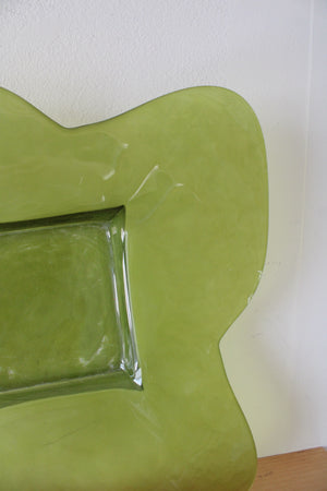 Vintage Green Petal Edged Square Glass Platter