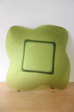 Vintage Green Petal Edged Square Glass Platter