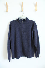 Woolrich Blue Wool Quarter Zip Sweatshirt | L