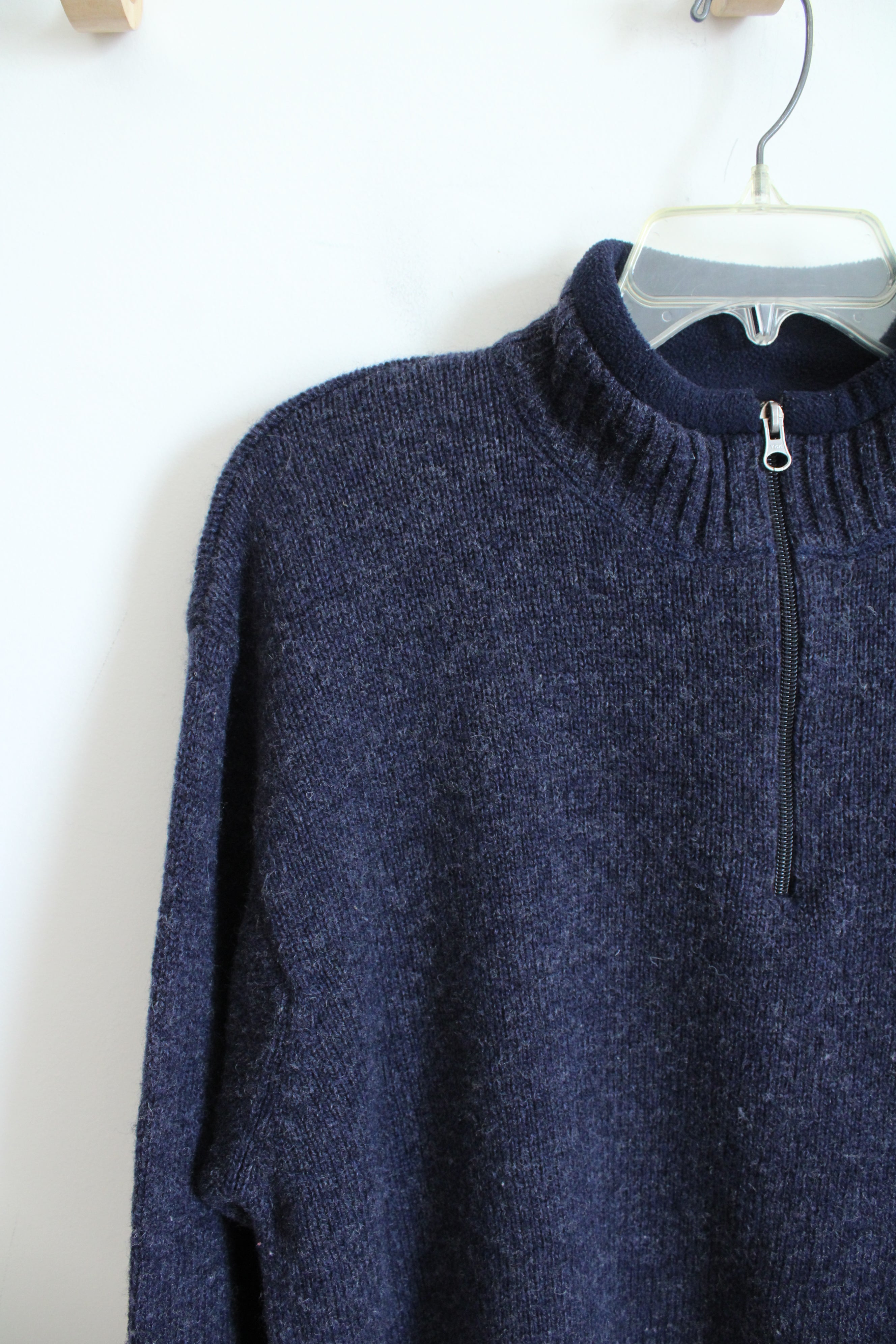 Woolrich Blue Wool Quarter Zip Sweatshirt | L