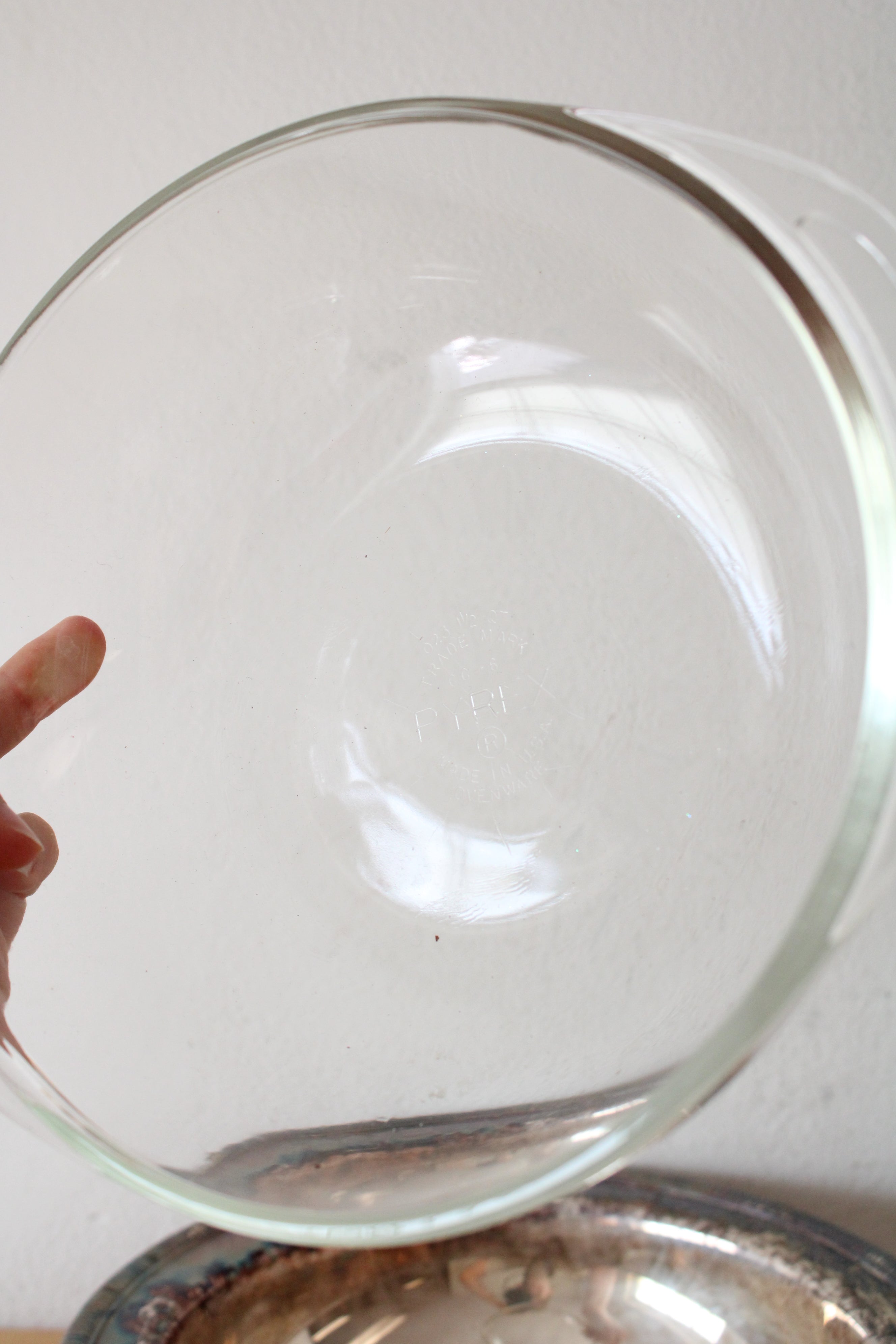 Vintage Silver Covered Warming Dish & Clear Glass Pyrex Baking Dish