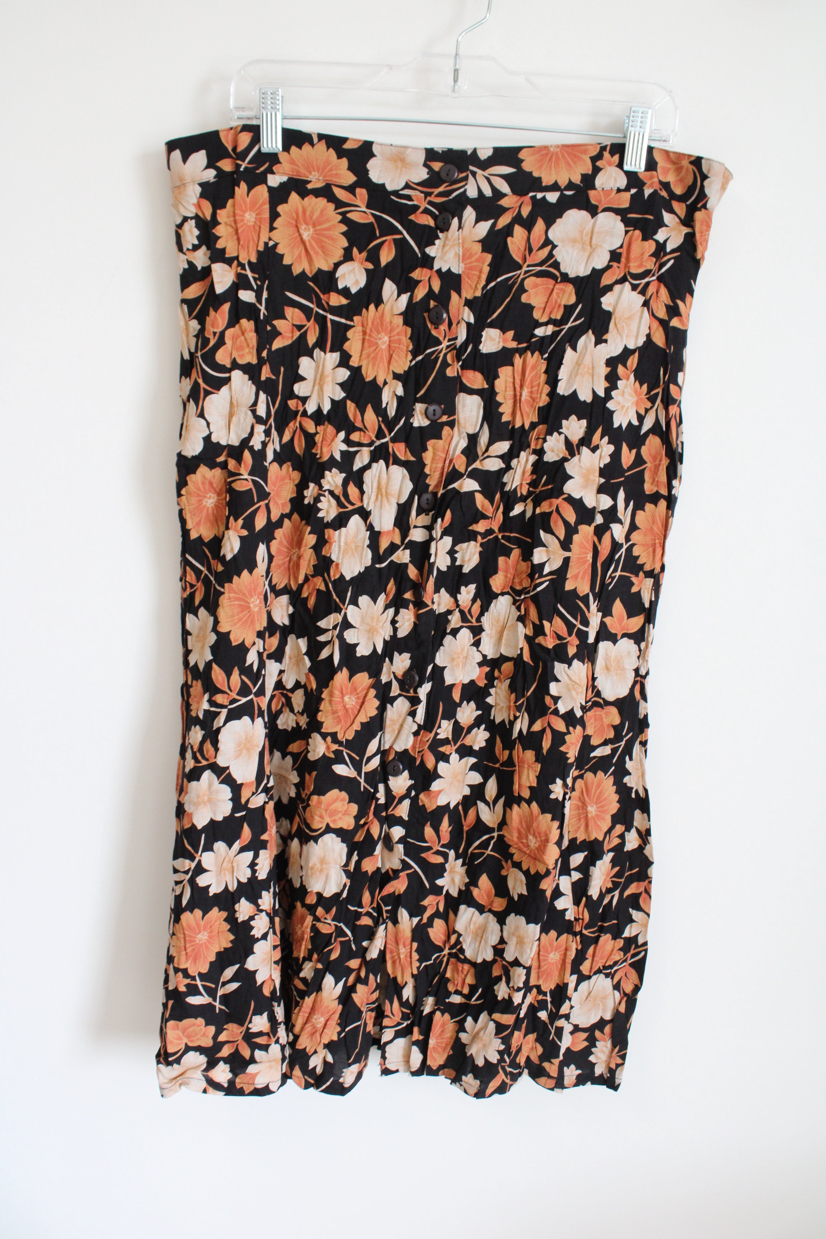 Sag Harbor Vintage Black Orange Floral Rayon Button down Skirt | 2X