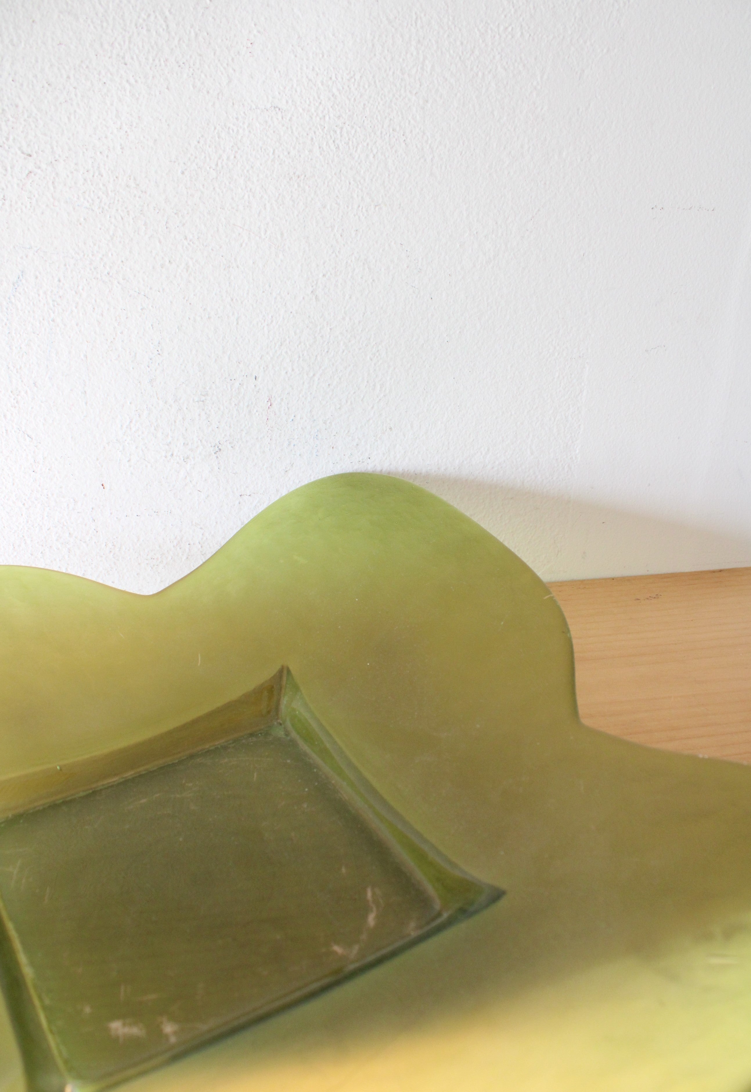 Vintage Green Petal Edged Square Glass Platter