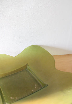 Vintage Green Petal Edged Square Glass Platter