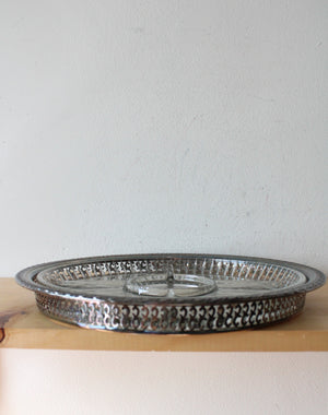 Etched Silver Charger Plate & Clear Glass Divided Platter Insert Set