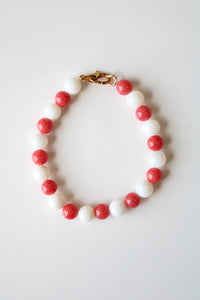 Coral Pink & White Glass Beaded Bracelet
