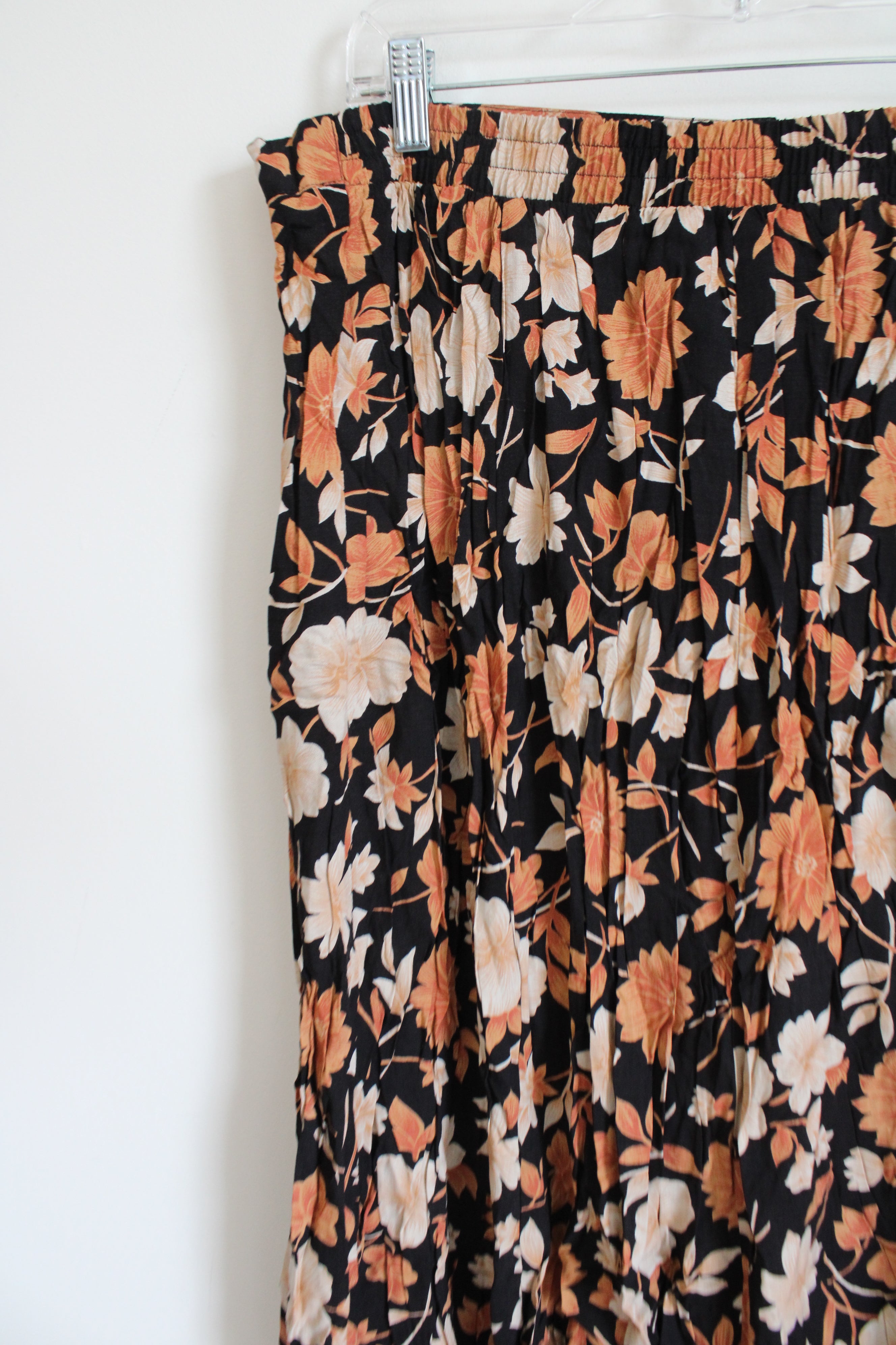 Sag Harbor Vintage Black Orange Floral Rayon Button down Skirt | 2X