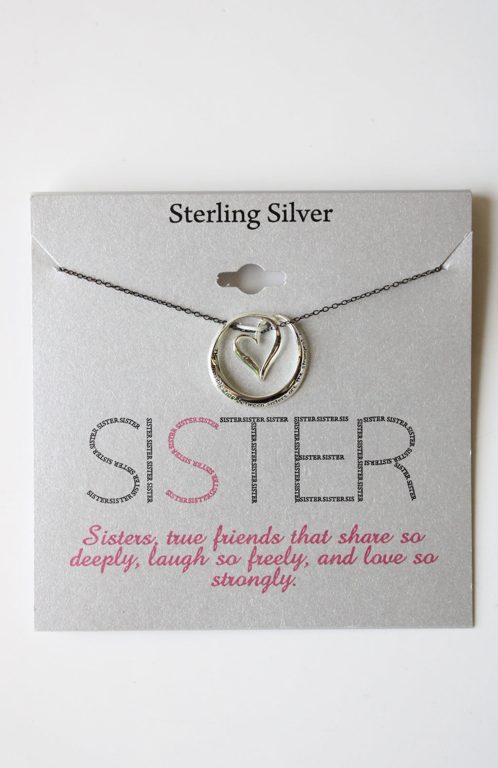 NEW Sister Heart Sterling Silver Necklace