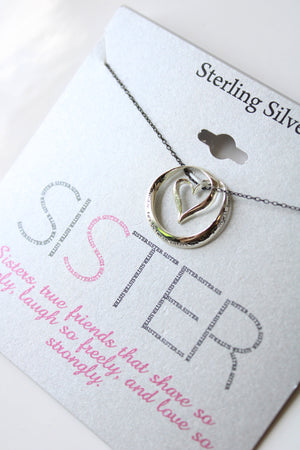 NEW Sister Heart Sterling Silver Necklace