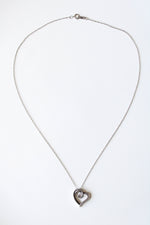 Black & Clear Stone Open Heart Sterling SIlver Necklace