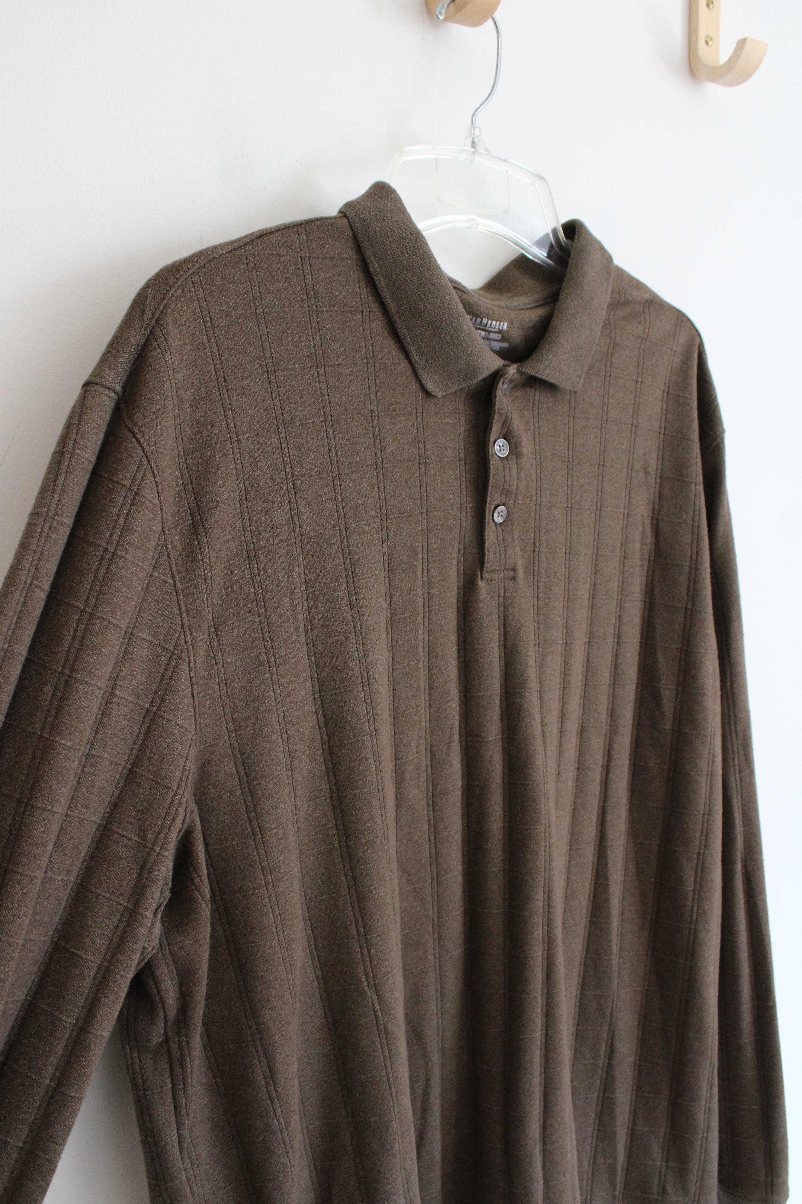 Van Heusen Green Brown Plaid Henley Shirt | XXL