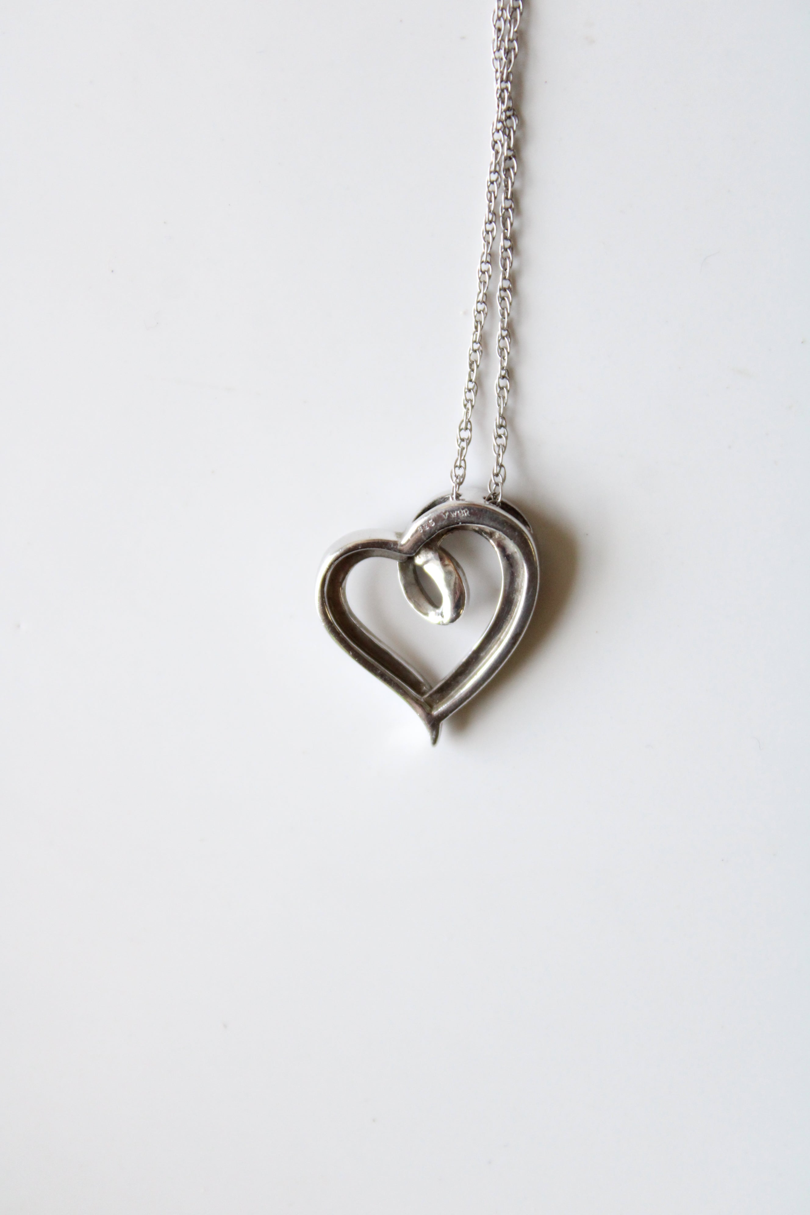 Black & Clear Stone Open Heart Sterling SIlver Necklace