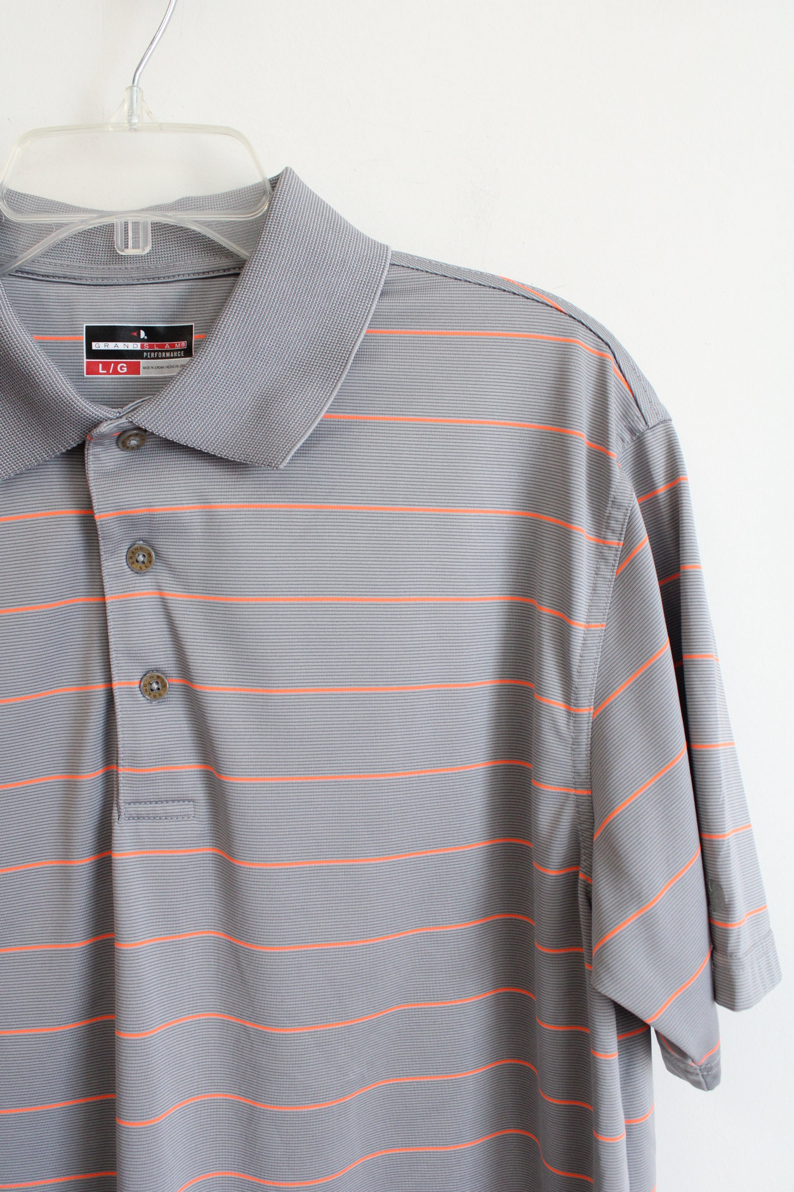 Grand Slam Performance Gray & Orange Striped Polo Shirt | L