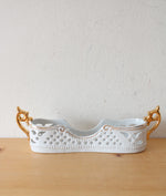 Porcelain Treasures White Lace Cut Out Gold Handled Flatware Holder