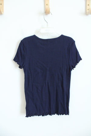 Gap Navy Ribbed Ruffled Sleeve Shirt | Youth M