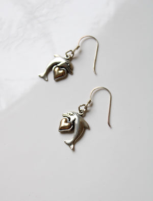 Waldeck Johnson 14K/925 Gold Heart Dolphin Dangle Earrings