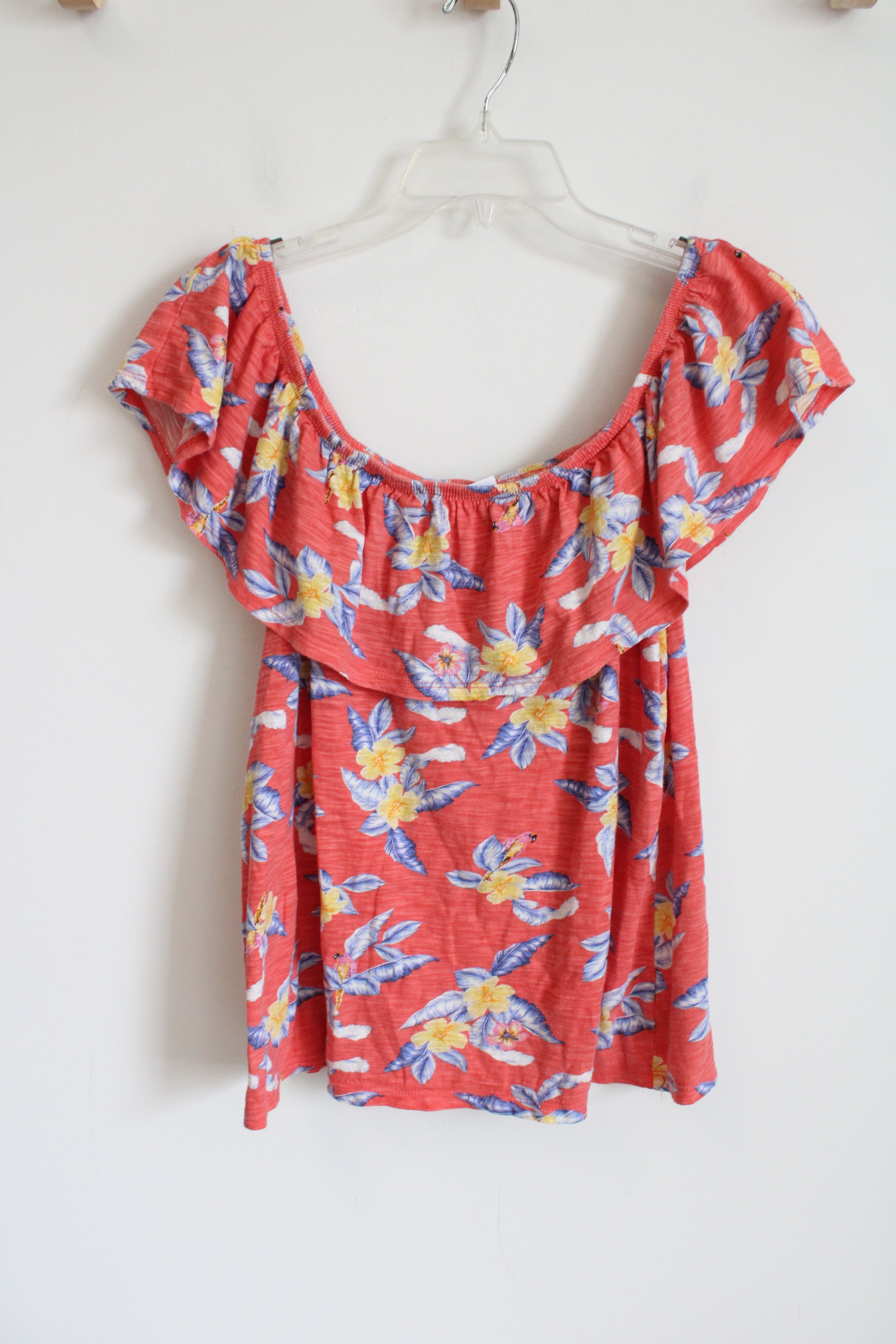 Old Navy Pink Tropical Floral Off-The-Shoulder Top | M