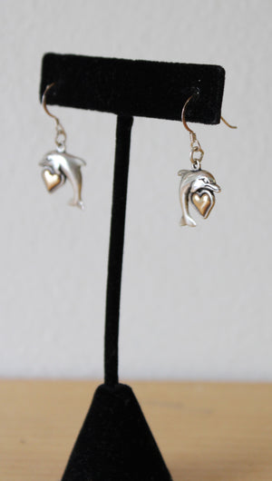 Waldeck Johnson 14K/925 Gold Heart Dolphin Dangle Earrings