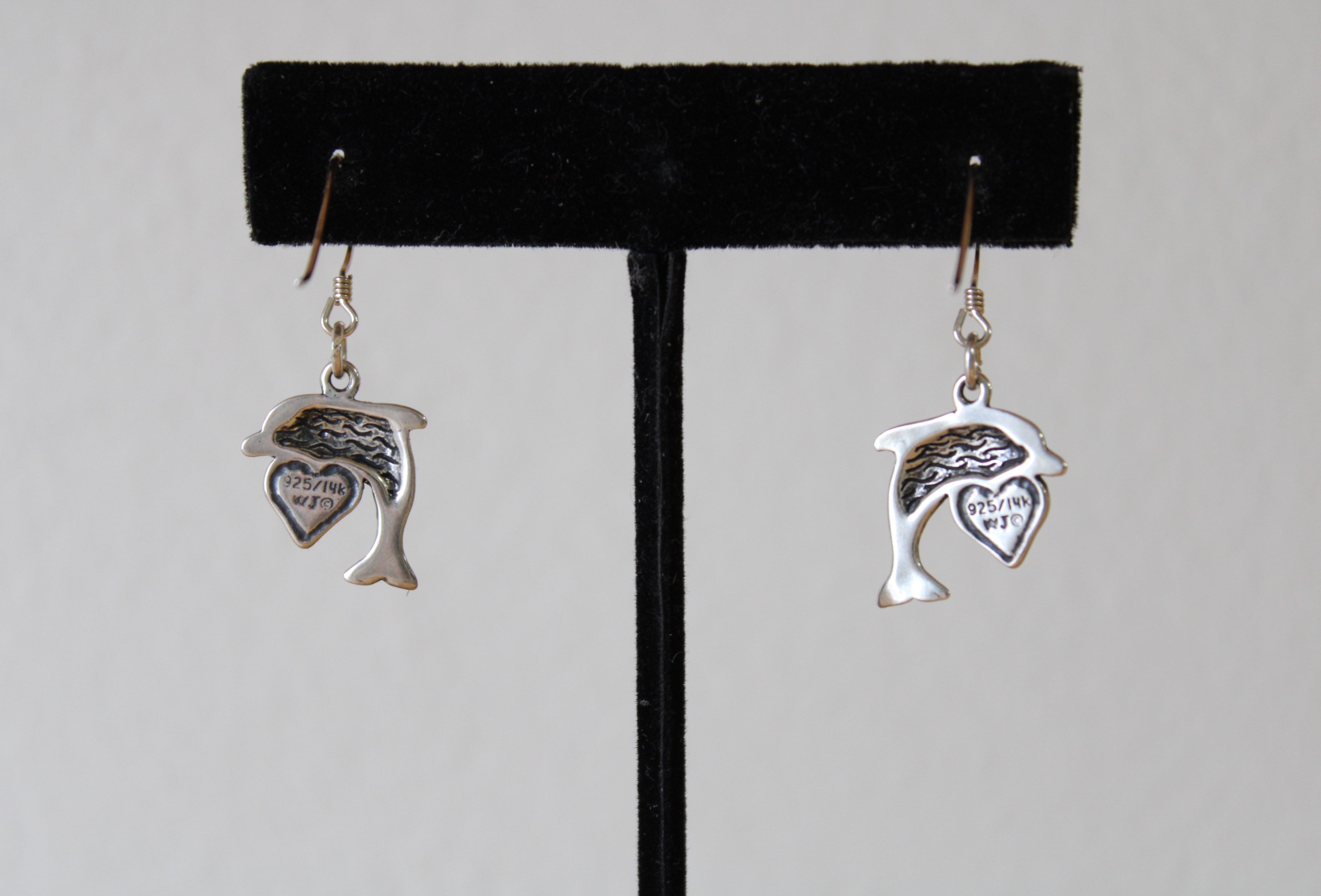 Waldeck Johnson 14K/925 Gold Heart Dolphin Dangle Earrings