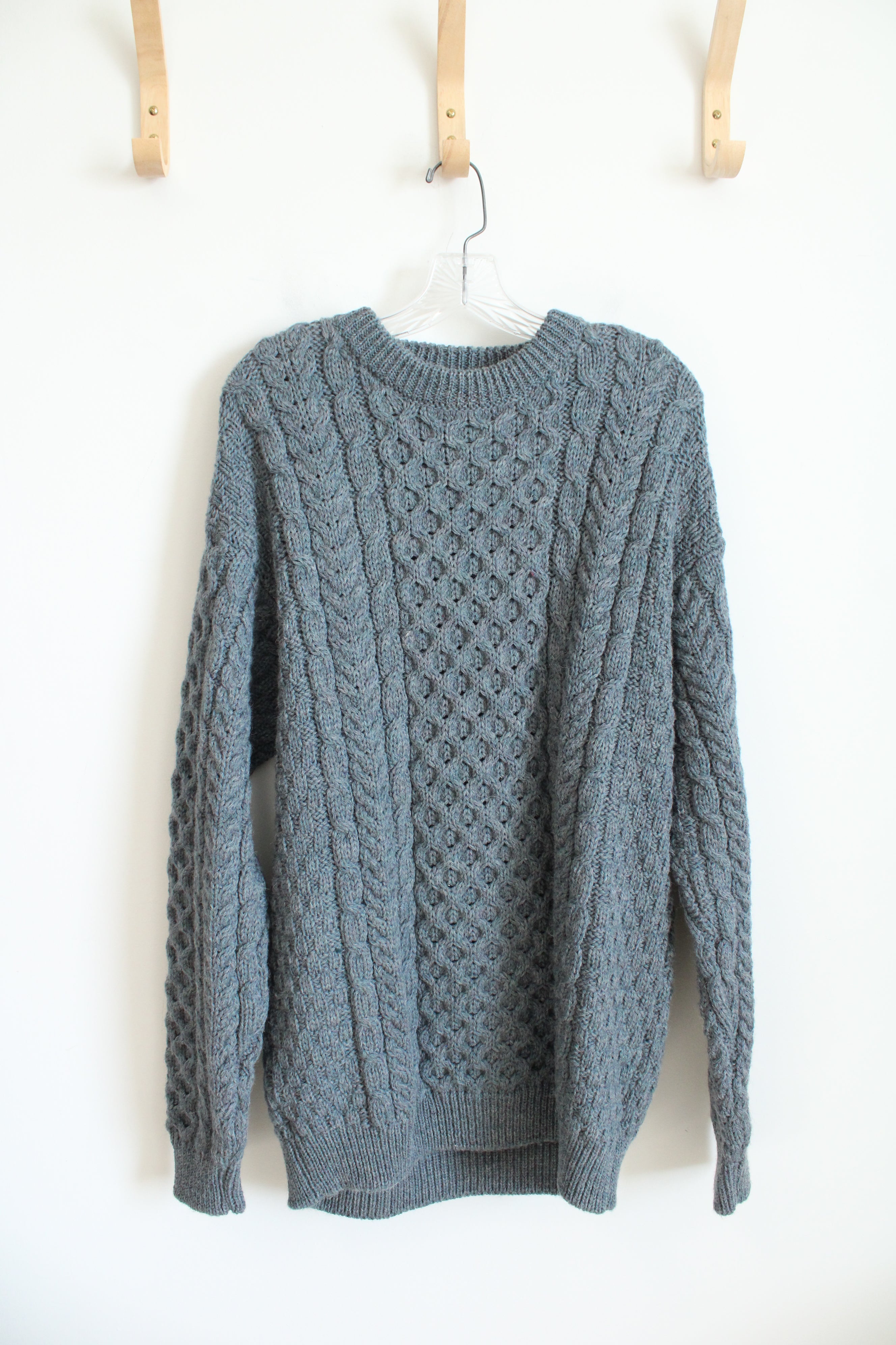 John Molloy Donegal Ireland Blue Cable Knit Wool Sweater | 2XL