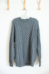 John Molloy Donegal Ireland Blue Cable Knit Wool Sweater | 2XL