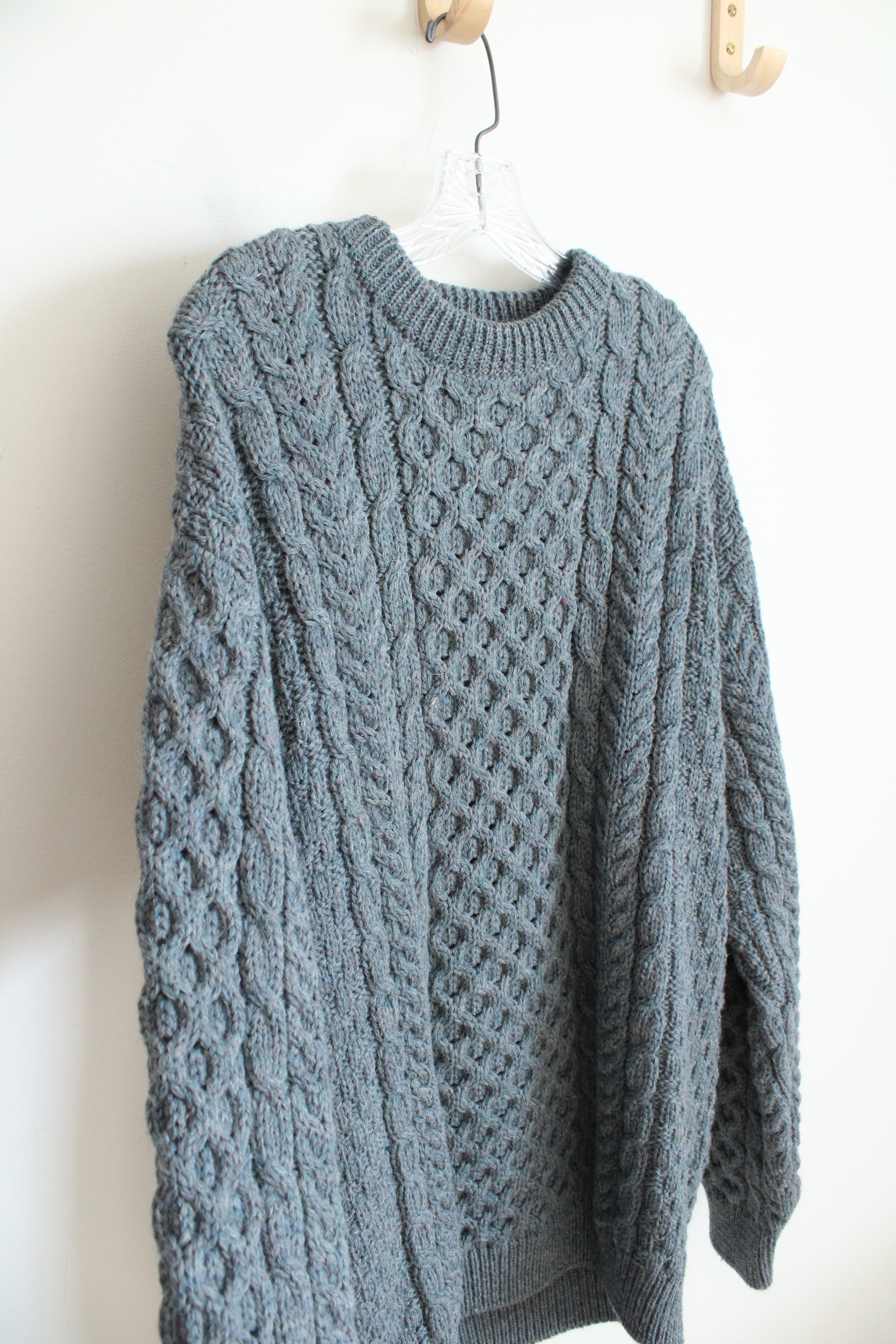 John Molloy Donegal Ireland Blue Cable Knit Wool Sweater | 2XL