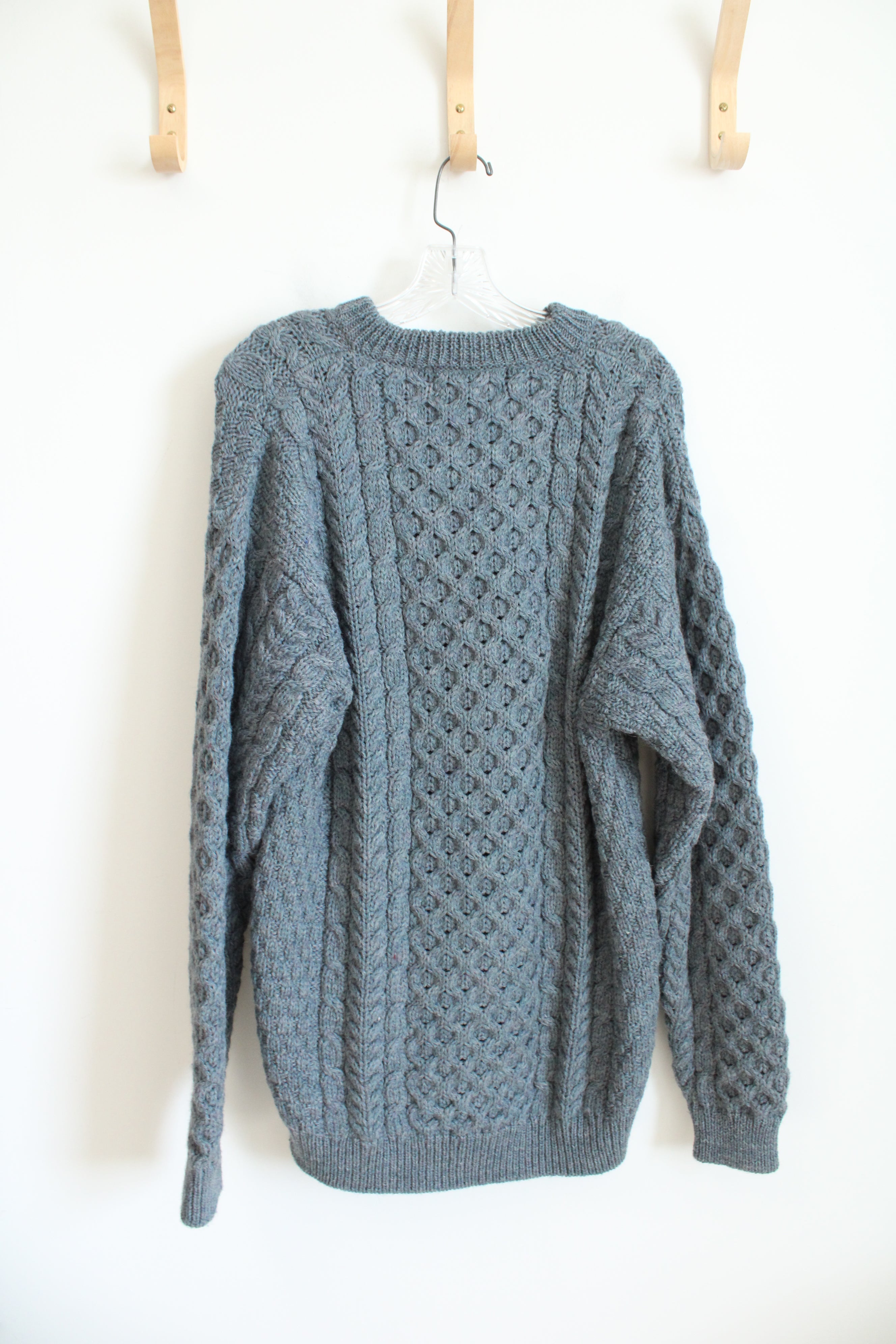 John Molloy Donegal Ireland Blue Cable Knit Wool Sweater | 2XL