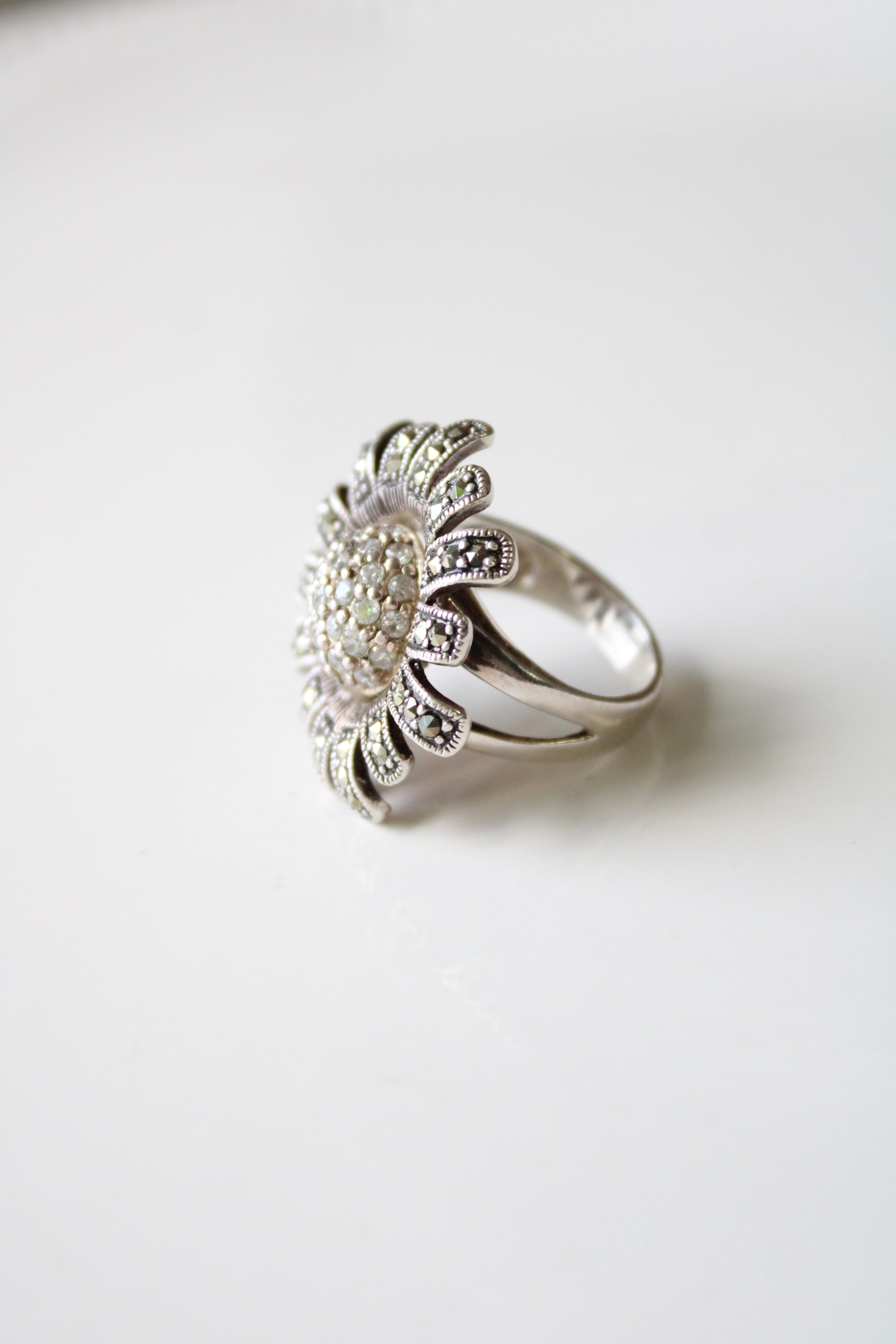 Crystal Sterling Silver Flower Ring | Size 8