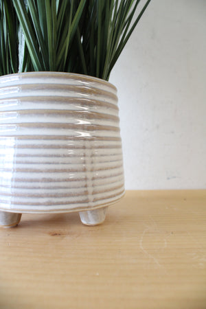 Long Grass Plant Ceramic Footed Planter