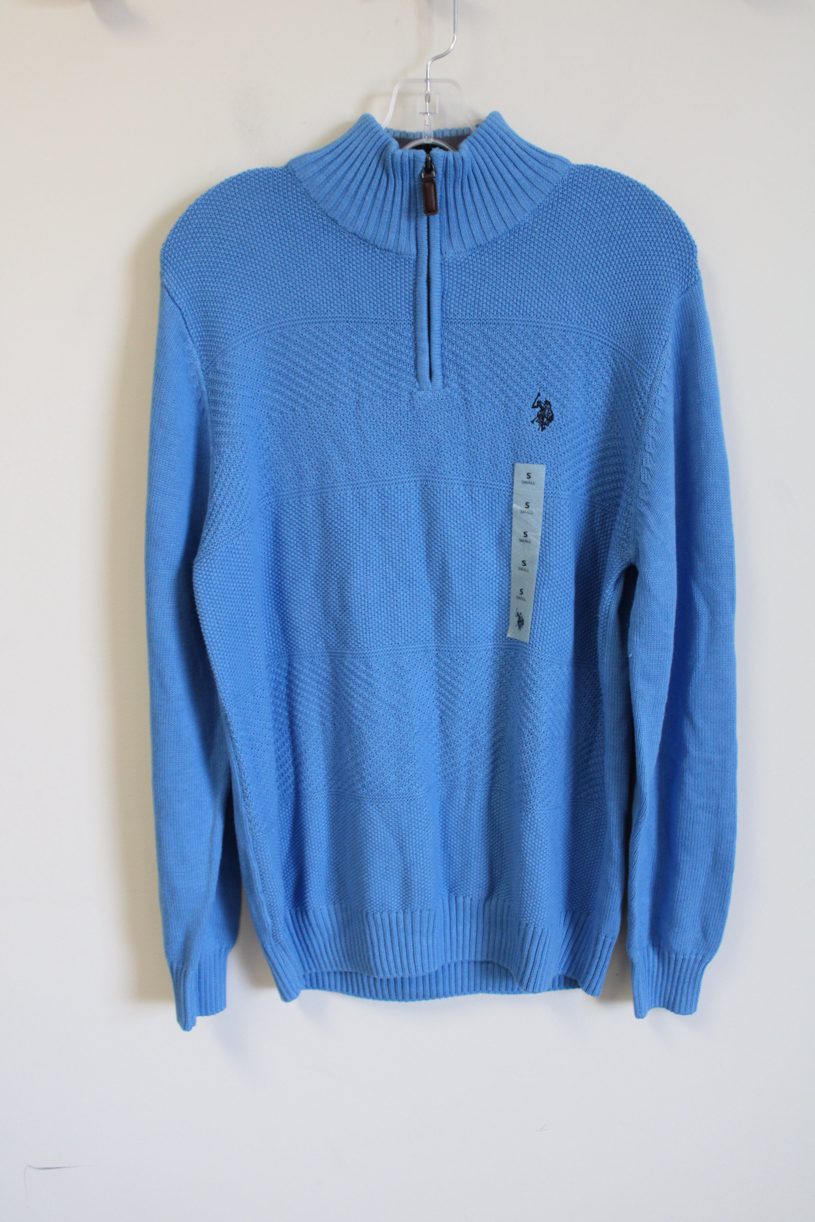 NEW U.S. Polo Assn. Blue Knit 1/4 Zip Pullover Sweater | S