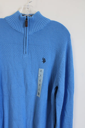 NEW U.S. Polo Assn. Blue Knit 1/4 Zip Pullover Sweater | S