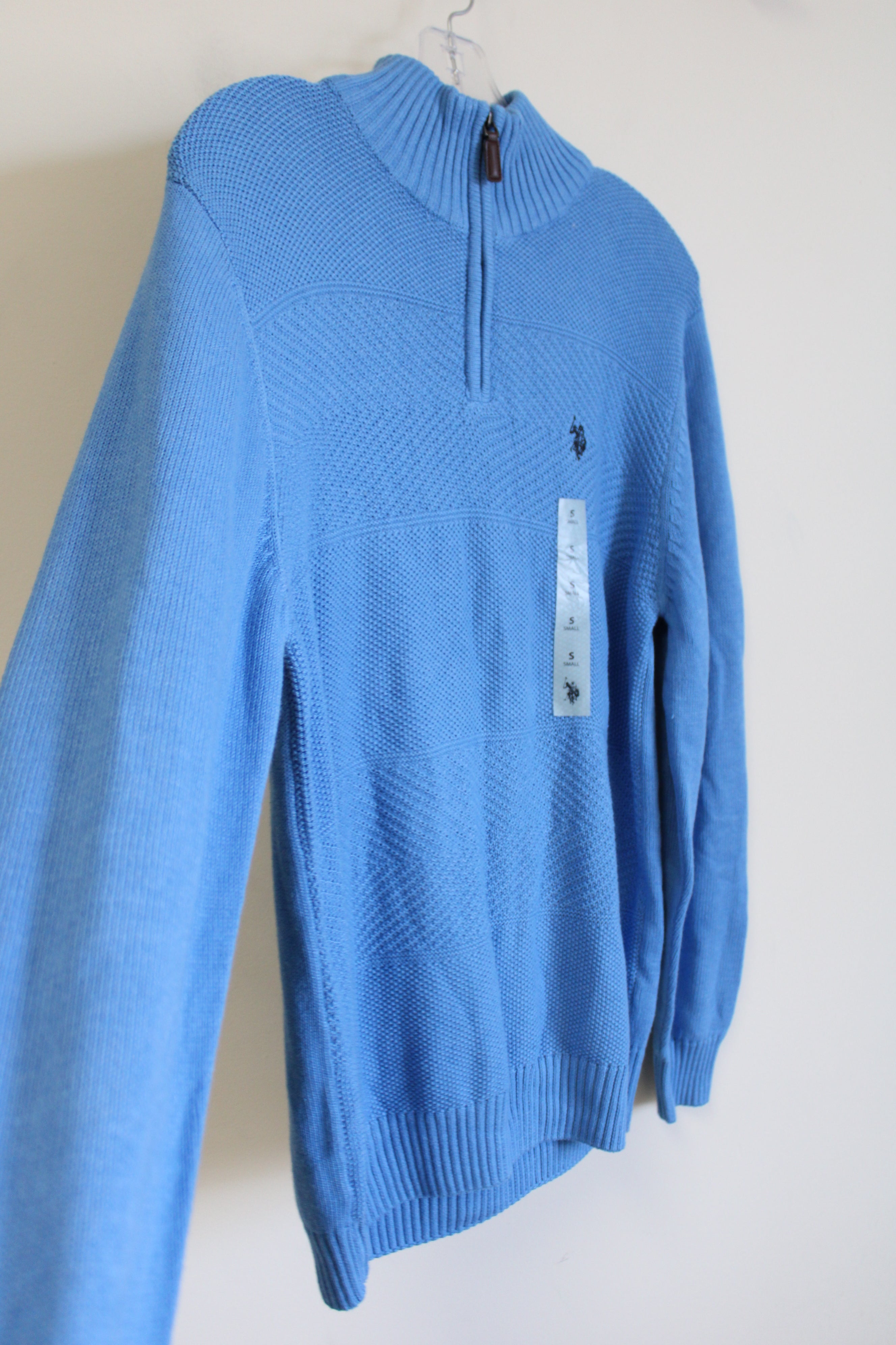 NEW U.S. Polo Assn. Blue Knit 1/4 Zip Pullover Sweater | S