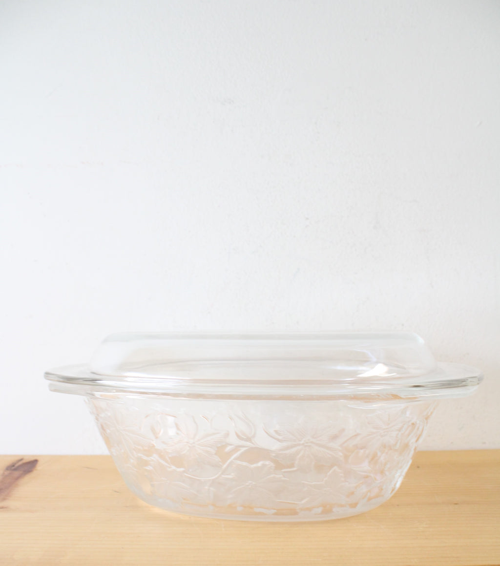 Princess House Fantasia Engraved Floral Oval Glass Covered Casserole Dish