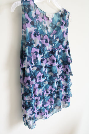 LOFT Blue Floral Ruffle Top | S