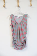 New York & Company Stretch Gray Pink Square Patterned Ruched Tank Top | S