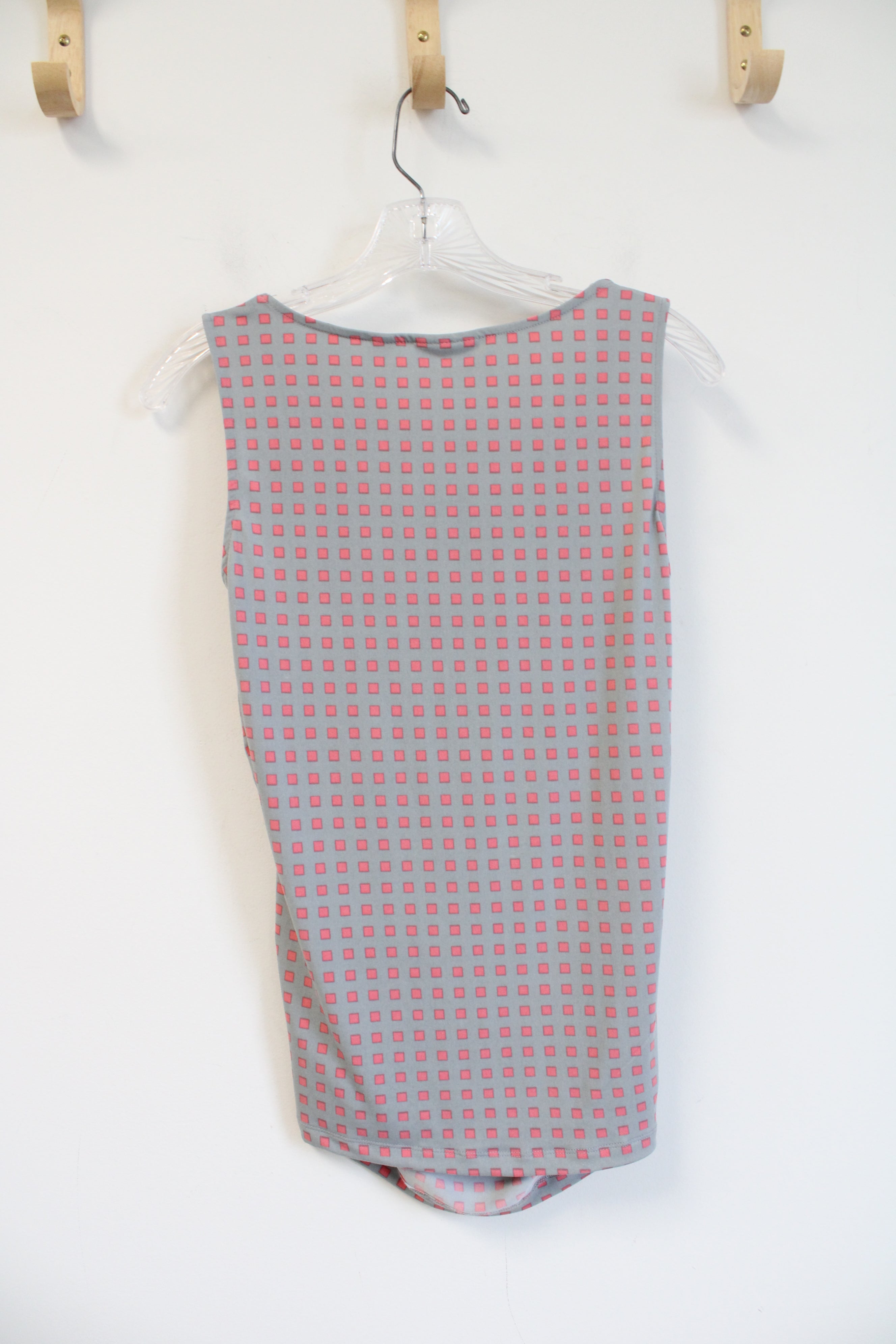 New York & Company Stretch Gray Pink Square Patterned Ruched Tank Top | S