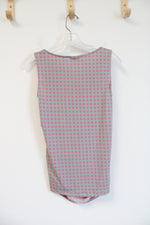 New York & Company Stretch Gray Pink Square Patterned Ruched Tank Top | S