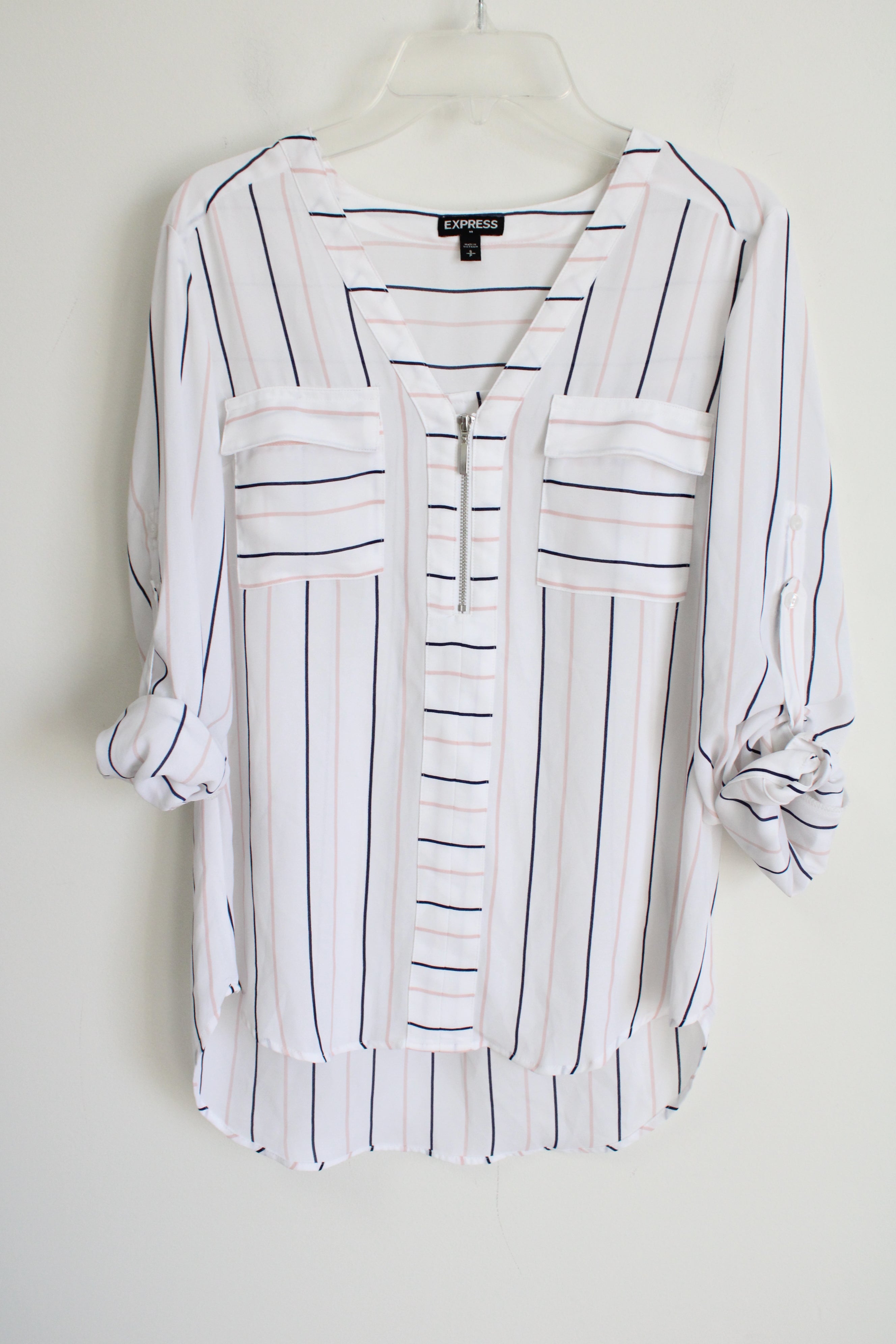 Express White Striped Quarter Zip Top | S Petite