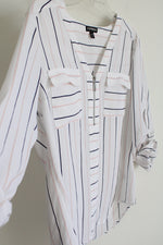 Express White Striped Quarter Zip Top | S Petite