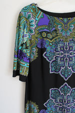 Ronni Nicole Black Blue Green Paisley Patterned Dress | 10