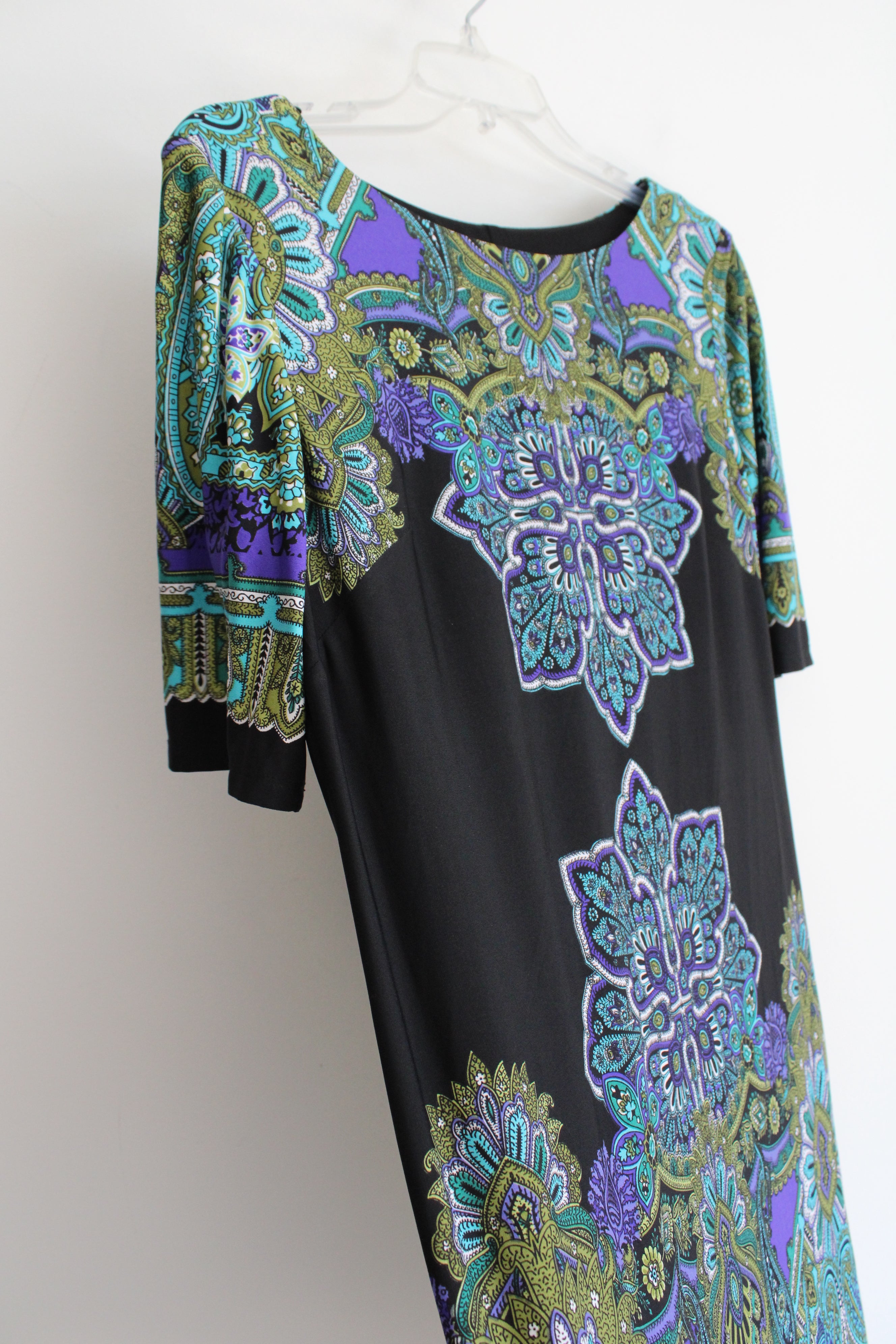 Ronni Nicole Black Blue Green Paisley Patterned Dress | 10