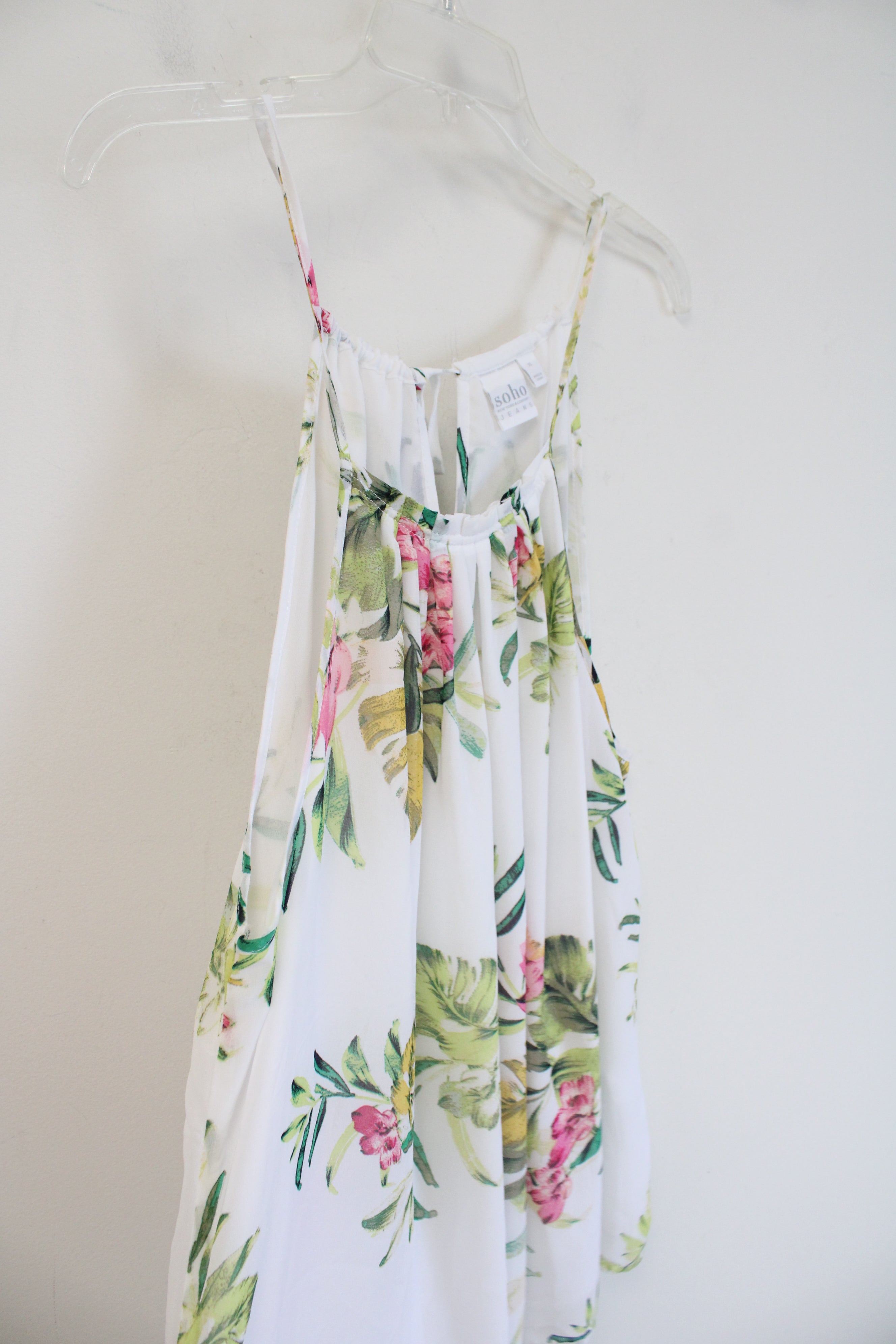 Soho New York & Company White Tropical Floral Halter Neck Flowy Tank Top | XL