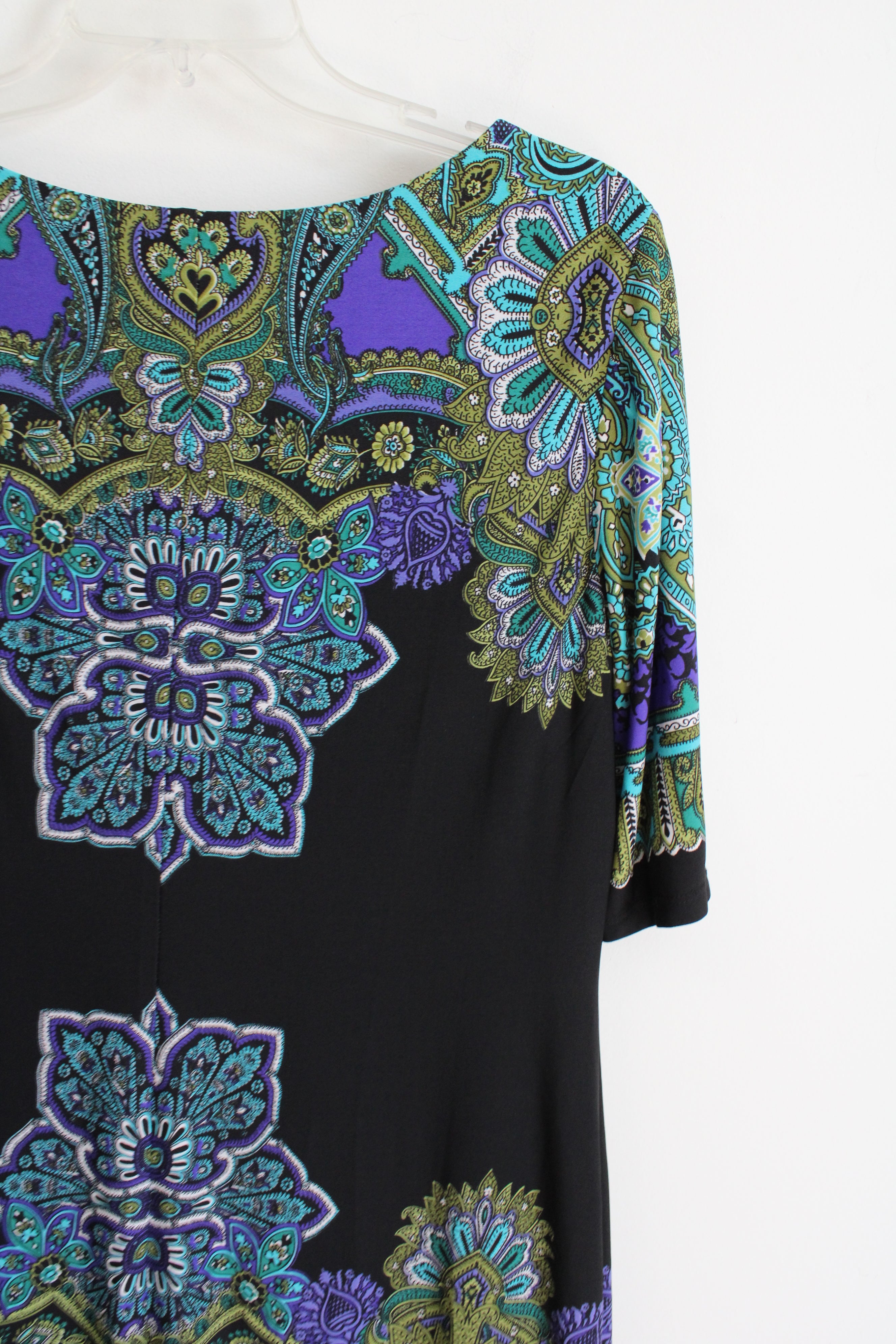 Ronni Nicole Black Blue Green Paisley Patterned Dress | 10