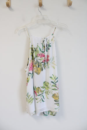 Soho New York & Company White Tropical Floral Halter Neck Flowy Tank Top | XL