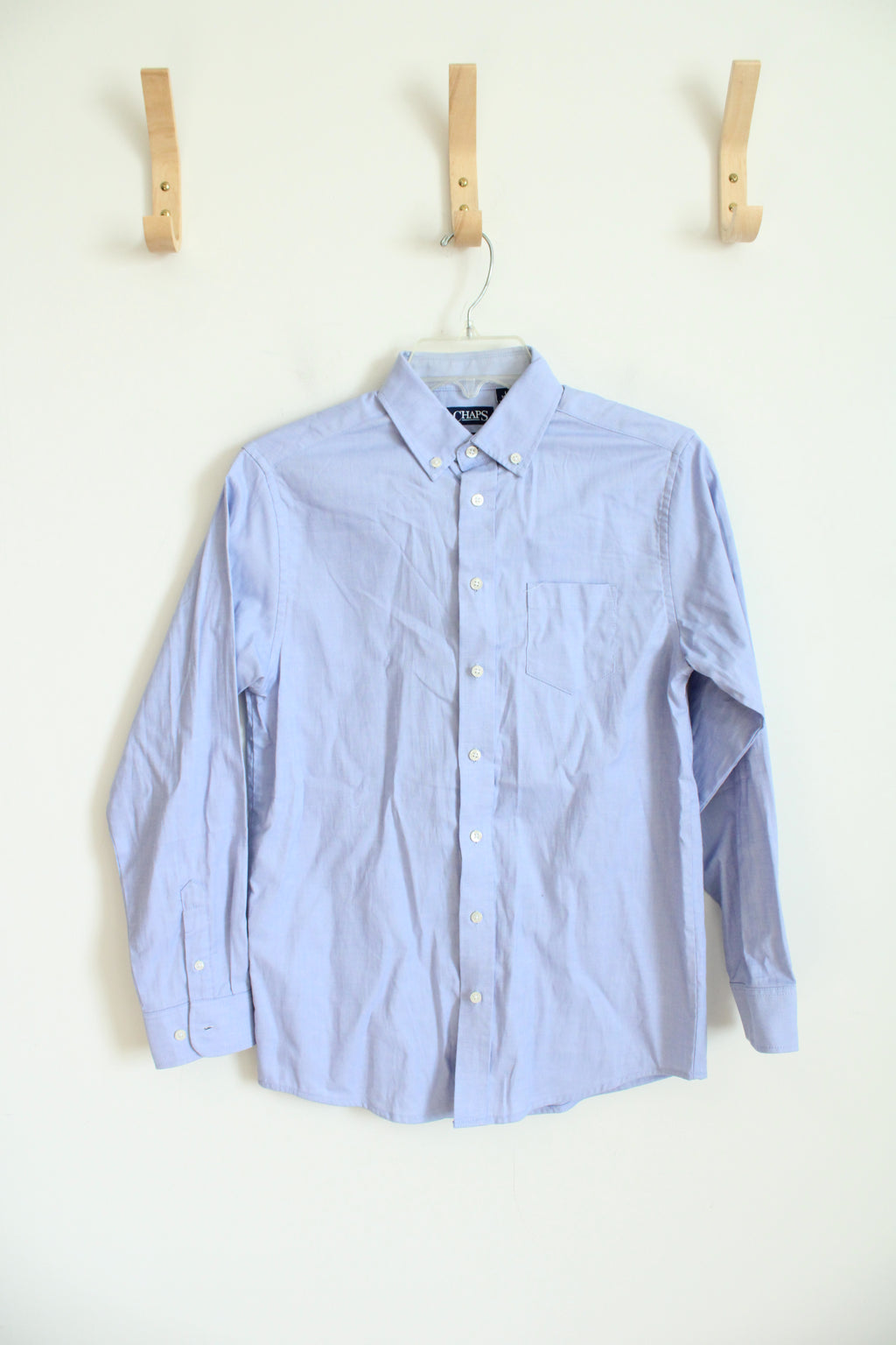 Chaps Stretch Blue Long Sleeved Button Down Shirt | Youth L (14/16)