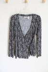 Chico's Black White Speckled Wrap Blouse | 1 (M/8)